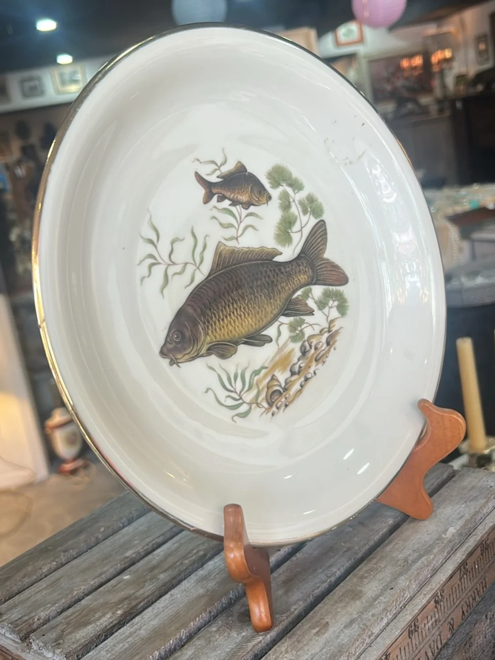 Porcelain Fish Decorative Plate in Cream and Brown